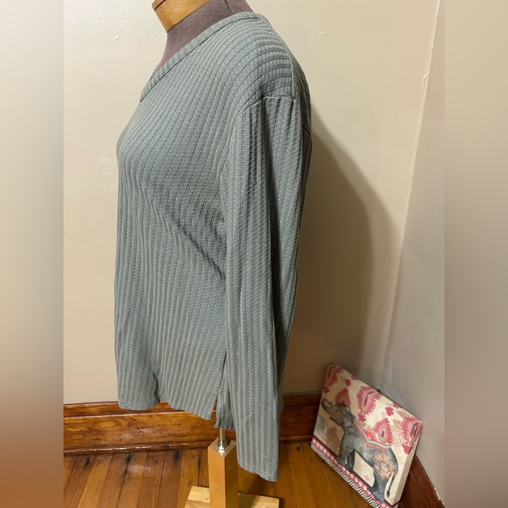 Chaser Women's Long Sleeve Waffle Knit Thermal Top Green Size XL - Picture 2 of 7